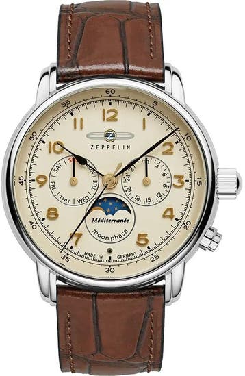 Zeppelin 9636-5 Méditerranée maanfase heren horloge, Overige merken, Staal, Verzenden, Polshorloge