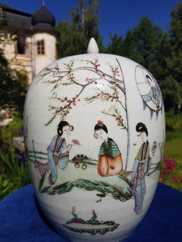 Antiek Chinees Famille Rose porselein gemberpot en deksel –