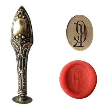 Exquisite Silver Art Nouveau Wax Seal Stamp with Monogram -