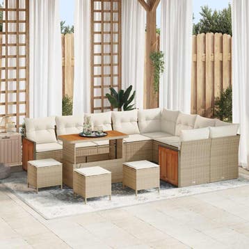 vidaXL Tuinbankenset 14 st 10-Aantal zitplaatsen Beige en, Verzenden, Nieuw, 4 zitplaatsen