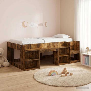 vidaXL Jeugd bedframe met opbergruimte Gerookt eiken 90 x, Verzenden, Nieuw, Bruin, Hout