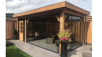 ALL-IN DEAL - Plat dak overkapping met glazen schuifwanden!, Tuin en Terras, Overkappingen, Ophalen of Verzenden, Nieuw, Veranda