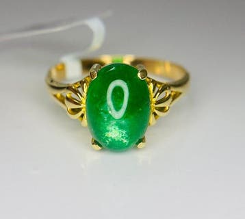 Verlovingsring - 18 karaat Geel goud - Levendig groen