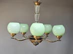 Kroonluchter - Messing frame, opaline glazen kappen - Art