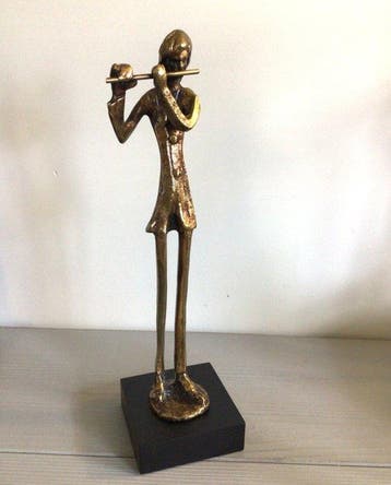 sculptuur, “ De Fluitist “ - 28 cm - brons ( verguld ), Antiek en Kunst