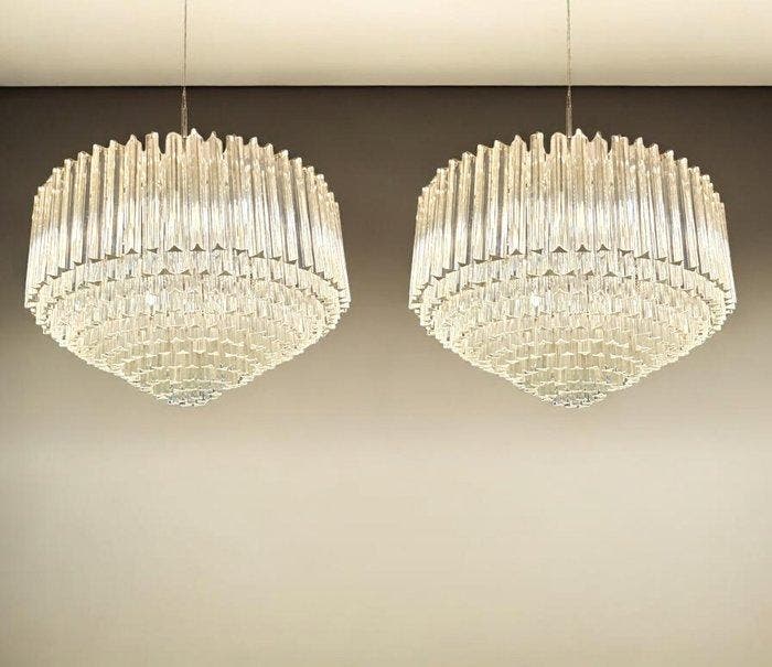 Kroonluchter (2) - Triedri (Monumentale) - Muranoglas -, Antiek en Kunst, Antiek | Lampen