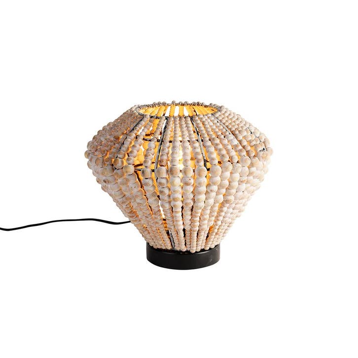 Oosterse tafellamp beige met kralen - Moti, Huis en Inrichting, Lampen | Tafellampen, Nieuw, Hout, Verzenden