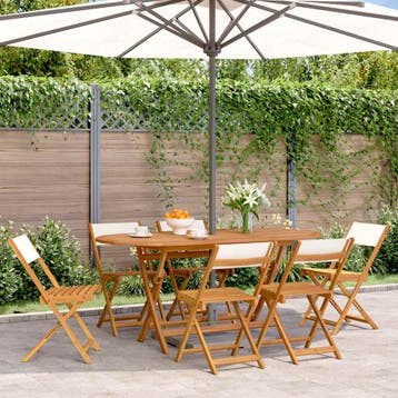 vidaXL Klapstoelen, 6 stuks, crèmekleurige stof en massief, Verzenden, Nieuw, Hout