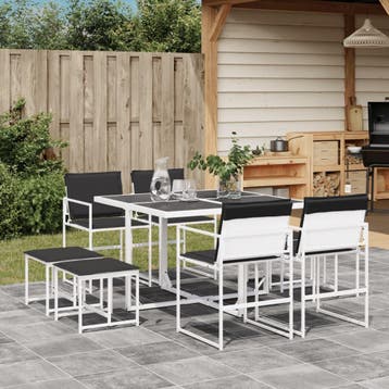 vidaXL 9-delige Tuinset met kussens textileen wit, Verzenden, Nieuw, 8 zitplaatsen, Rvs