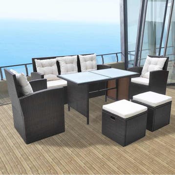 vidaXL 6-delige Tuinset met kussens poly rattan bruin, Verzenden, Nieuw, 7 zitplaatsen, Tuinset