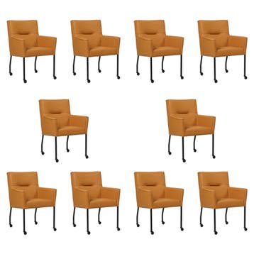 Set van 10 Leren eetkamerstoelen Lucky - Toledo Sabbia, Ophalen of Verzenden, Nieuw, Leer