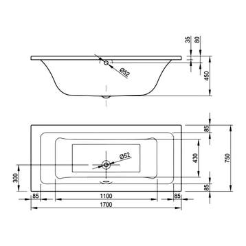Ligbad VMK Go Baldo SM Duo 170x75x45 cm Incl. Poten Acryl, Ophalen of Verzenden, Nieuw