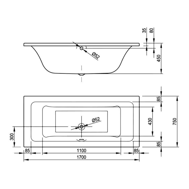 Ligbad VMK Go Baldo SM Duo 170x75x45 cm Incl. Poten Acryl, Doe-het-zelf en Verbouw, Sanitair, Ophalen of Verzenden