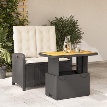vidaXL 2-delige Tuinset met kussens poly rattan zwart, Verzenden, Nieuw, 2 zitplaatsen, Tuinset