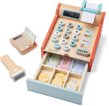 Woet® Houten Speelgoedkassa - Kassa Inclusief Scanner,, Kinderen en Baby's, Speelgoed | Houten speelgoed, Ophalen of Verzenden