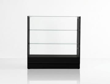 Zwarte toonbank met vitrineglas 100 cm breed