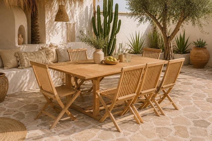Tuinset 6 stoelen Teakhout hoge korting direct leverbaar, Tuin en Terras, Tuinsets en Loungesets, Bank, Bijzettafel, Eettafel