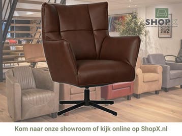 Leren draaifauteuil Lovely - Granada Cognac (donkercognac), Nieuw, Ophalen of Verzenden, 75 tot 100 cm, Eigentijds, Modern, Retro, Vintage