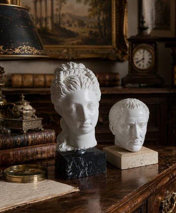 sculptuur, Coppia di teste romane - 23 cm - Gereconstitueerd