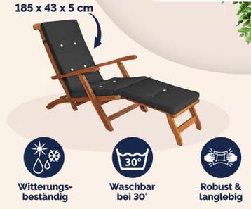 Ligbedkussen Antraciet 184,5x43x6cm (Ligbed - Lounge), Verzenden, Nieuw