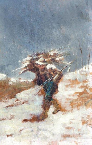Ettore Tito (1859-1941) - Il pastore che cammina nella neve