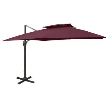vidaXL Zweefparasol met dubbel dak 300x300 cm bordeauxrood, Verzenden, Nieuw, 3 tot 4 meter, Zweefparasol