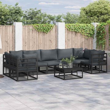 vidaXL Tuinbankenset 7 st Zwart Aluminium, Verzenden, Nieuw, Aluminium, 7 zitplaatsen