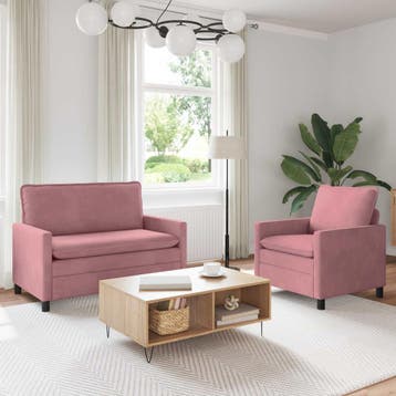vidaXL Bankstel 2 pcs Roze Fluweel, Huis en Inrichting, Banken | Bankstellen, Verzenden, Nieuw, Stof, Minder dan 150 cm