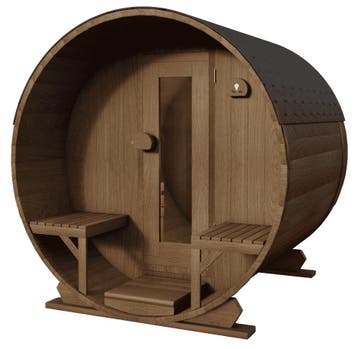 Gemodificeerd Ayous barrel sauna met voorportaal 365 cm, Ophalen of Verzenden, Nieuw
