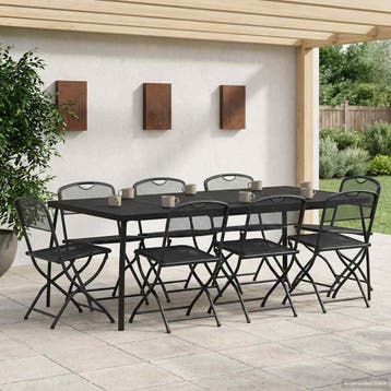 vidaXL Buitenmeubelset 9 pcs Antracietkleurig Ijzer en Staal, Verzenden, Nieuw, Rvs, Meer dan 8 zitplaatsen