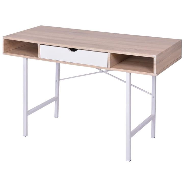 vidaXL bureau met 1 lade eiken en wit, Huis en Inrichting, Bureaus, Nieuw, Verzenden