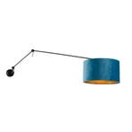 Wandlamp zwart met velours kap blauw 35 cm verstelbaar -, Verzenden, Nieuw, Modern