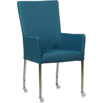Leren eetkamerstoel Deal met armleuning - Hermes Turquoise, Blauw, Nieuw, Leer, Ophalen of Verzenden