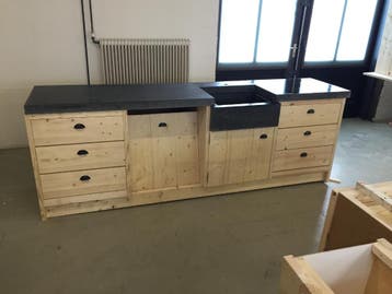 Complete Eiken steiger houten keuken op maat in kleur actie1, Verzenden, Hoekkeuken, Nieuw, Hout