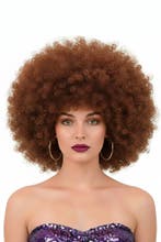 Pruik Afro Bruin Disco met Gratis 2x Haarnetje Afrokapsel Se, Ophalen of Verzenden, Nieuw, Carnaval