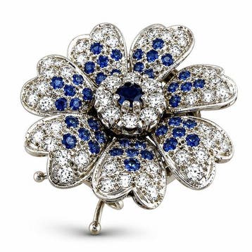 Broche - 14 karaat Exclusieve 14k witgouden bloembroche met