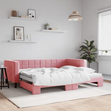 vidaXL Slaapbank met onderschuifbed 90x200 cm fluweel roze, 90 cm, Eenpersoons, Verzenden, Nieuw