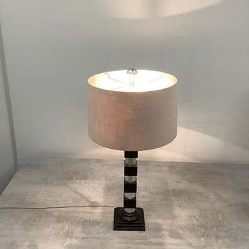 Klassieke Dorische zuiltafellamp, hout / zilver, Ophalen of Verzenden, Gebruikt