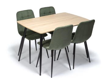 Ceramon Eettafelset met 4 Aria Stoelen - Groen / Licht hout, Verzenden, Nieuw