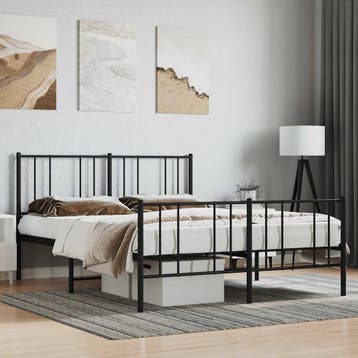 vidaXL Bedframe met voetbord zonder matras metaal zwart, Huis en Inrichting, Slaapkamer | Bedden, Verzenden, Zwart, 200 cm, Metaal