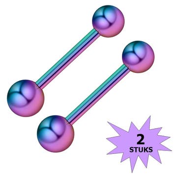 Fako Bijoux - Tongpiercing - Classic - 30mm - Regenboog - 2, Verzenden, Nieuw