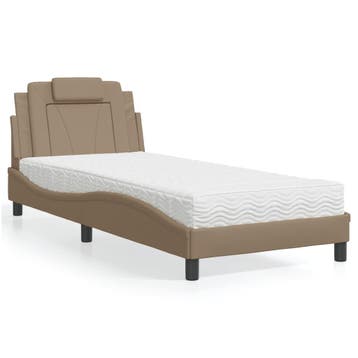 vidaXL Bed Viana met matras kunstleer cappuccinokleurig, Overige materialen, 90 cm, Eenpersoons, Bruin