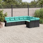 vidaXL 9-delige tuinbankset met kussens van zwart polyrotan, Verzenden, Nieuw