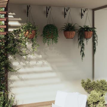 vidaXL Hangmandbeugels met plantenbakken 4 st staal zwart, Verzenden, Nieuw, 60 tot 100 cm, 30 tot 60 cm