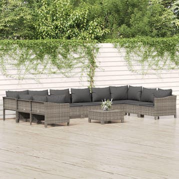 vidaXL 11-delige Loungeset met kussens poly rattan grijs, Verzenden, Nieuw, Loungeset
