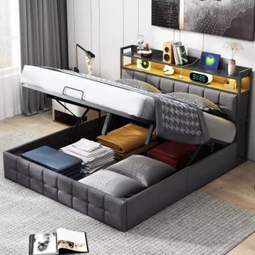 Multifunctioneel Dubbel Bed met LED,USB en Hydraulische Opbe, Verzenden, Nieuw
