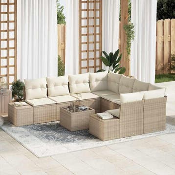 vidaXL Tuin Sofa Set 9 st Beige poly rattan, Verzenden, Nieuw, Meer dan 8 zitplaatsen
