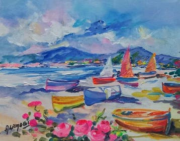 Alfredo Grimaldi (1950) - Piccolo borgo, Antiek en Kunst, Kunst | Schilderijen | Klassiek
