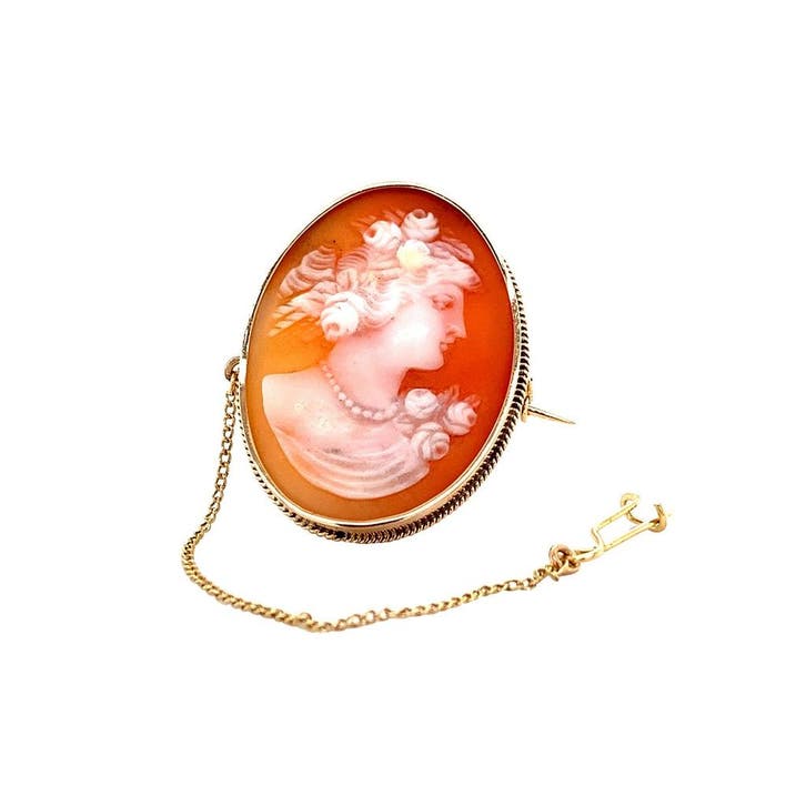 Gouden broche met camee 14 krt, Sieraden, Tassen en Uiterlijk, Broches, Ophalen of Verzenden