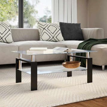 vidaXL Salontafel 95x55x40 cm gehard glas transparant en, 50 tot 100 cm, Verzenden, Nieuw, 50 tot 100 cm